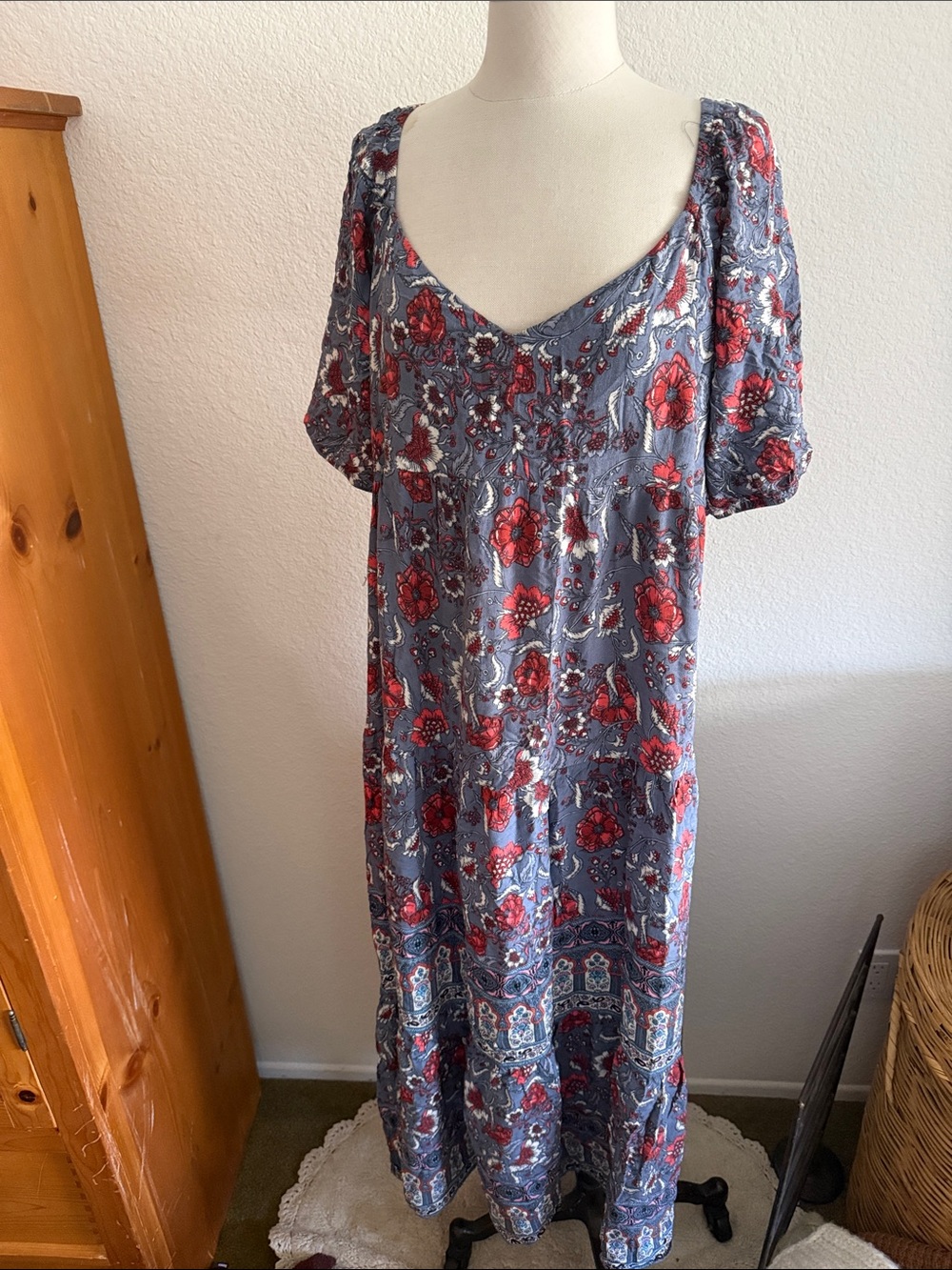 Blue & Red Floral Maxi Dress - Women